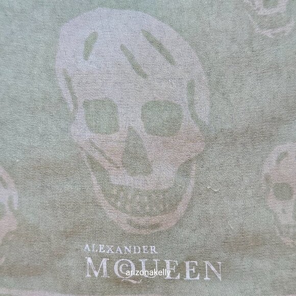 Alexander McQueen Silk Chiffon Classic Skull Scarf Sage Green - Picture 2 of 16